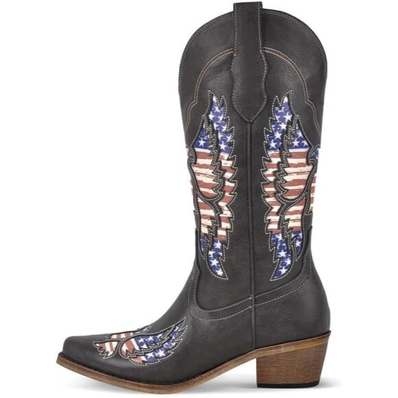 ⚡Women's American Flag Pointed Toe Cowgirl Boots with Patriotic Eagle Embroidery - Picture 3 of 7
